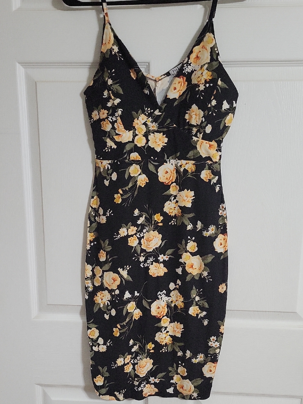 J For Justify Black Floral Dress Size Medium Spaghetti Strap Stretch Summer